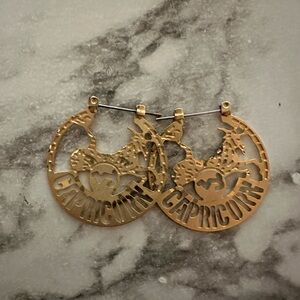 Vintage Zodiac Capricorn Hoop Earrings